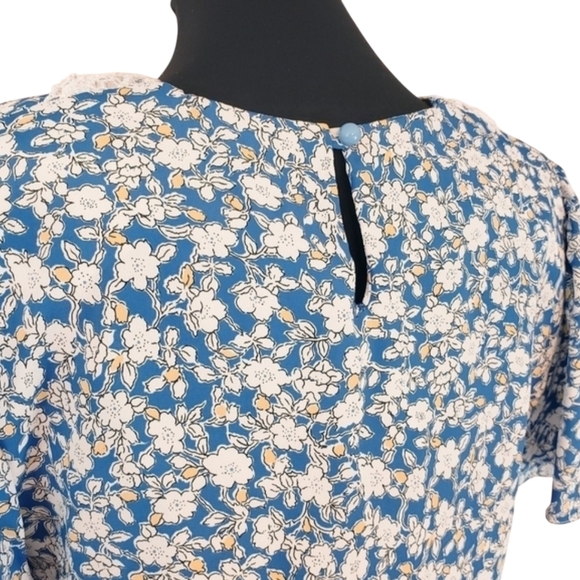 Vintage 70s Starlo Womens Blue Floral Lace Long‎ Maxi Dress sz 9/10 Cottagecore - Picture 10 of 14